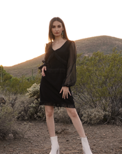 Load image into Gallery viewer, Black fringe long sleeve mini dress
