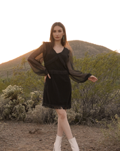 Load image into Gallery viewer, Black fringe long sleeve mini dress