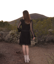 Load image into Gallery viewer, Black fringe long sleeve mini dress