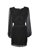 Load image into Gallery viewer, Black fringe long sleeve mini dress