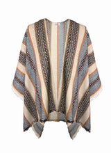 Load image into Gallery viewer, Tribal multi-color striped fringe poncho