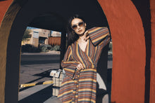 Load image into Gallery viewer, Multi-color striped sweater wrap dress