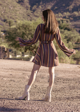 Load image into Gallery viewer, Multi-color striped sweater wrap dress
