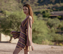 Load image into Gallery viewer, Multi-color striped sweater wrap dress