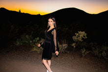 Load image into Gallery viewer, Black fringe long sleeve mini dress