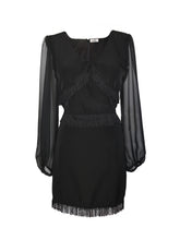 Load image into Gallery viewer, Black fringe long sleeve mini dress
