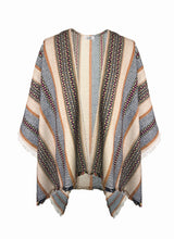 Load image into Gallery viewer, Tribal multi-color striped fringe poncho
