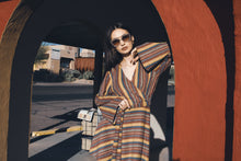 Load image into Gallery viewer, Multi-color striped sweater wrap dress
